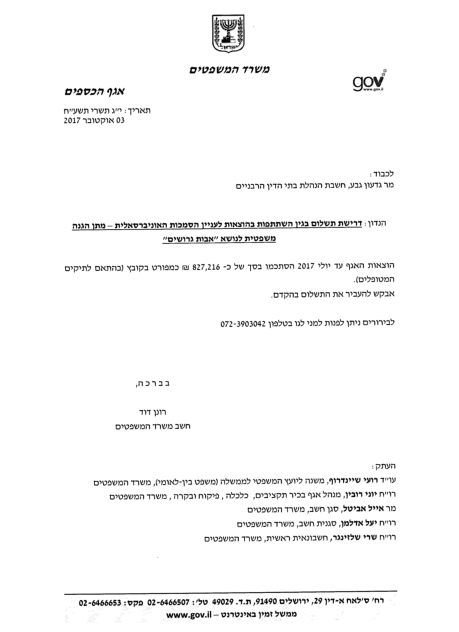 רונן דוד חשב משרד המשפטים מחייב את בתי הדין על אבות גרושים